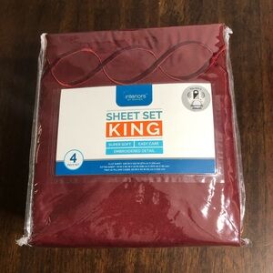 Burgundy King Sheet 4piece set embroidered  detail.